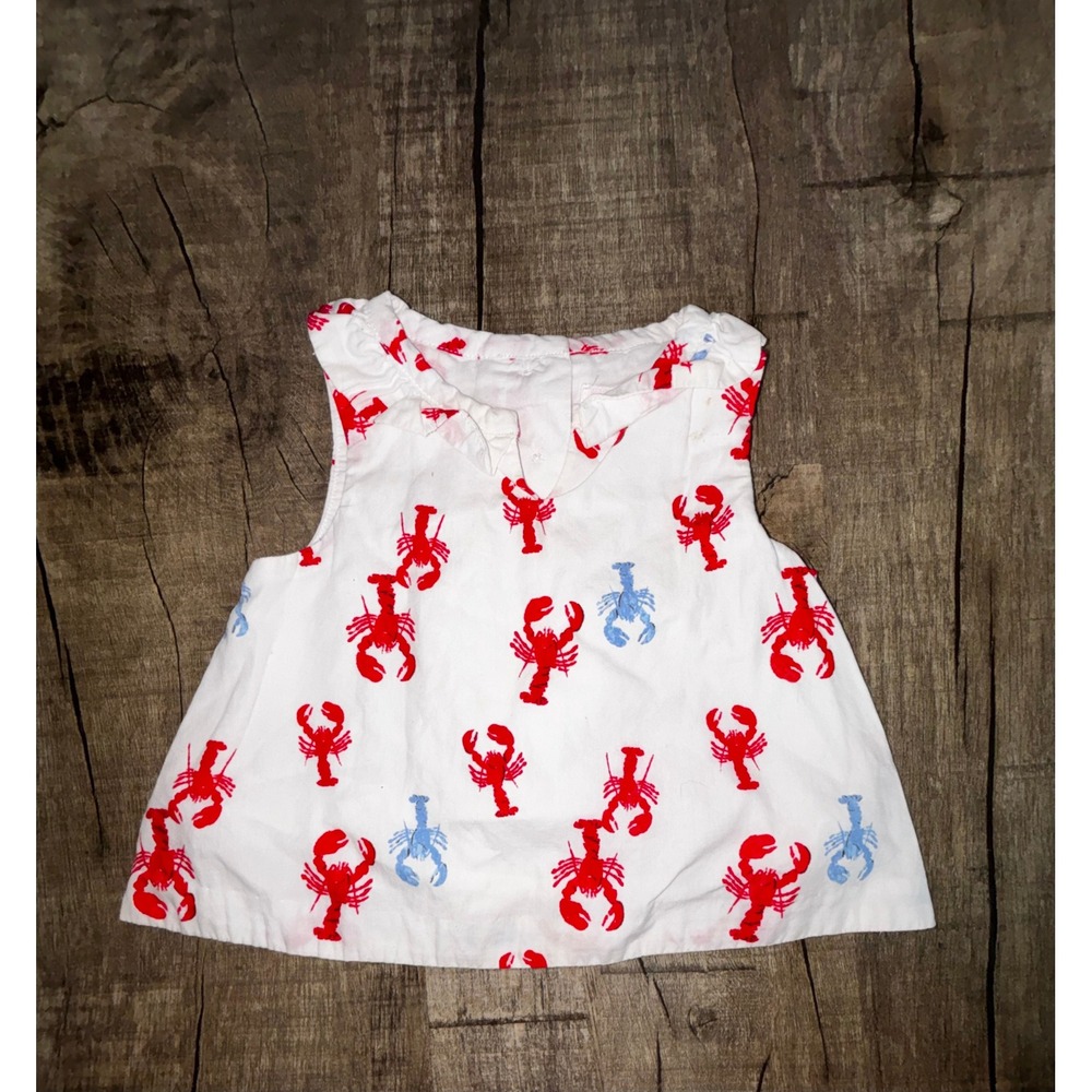 Janie and Jack Baby Girls White‎ Red Lobster Print Sleeveless Ruffle Top 3-6 M